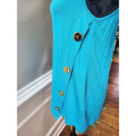 Cable & Gauge Petite Blue Gold Button Side Accent Sleeveless Top Blouse Size PM - Picture 8 of 13